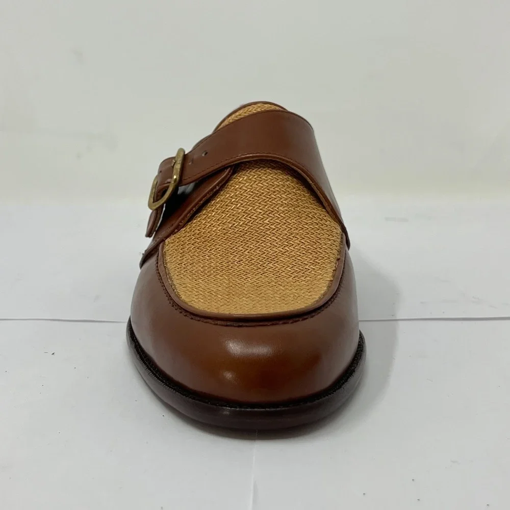 Ralph Lauren Monkstrap Dress Shoes 8.5D – Leather &‎ Woven Straw Detail, VTG New